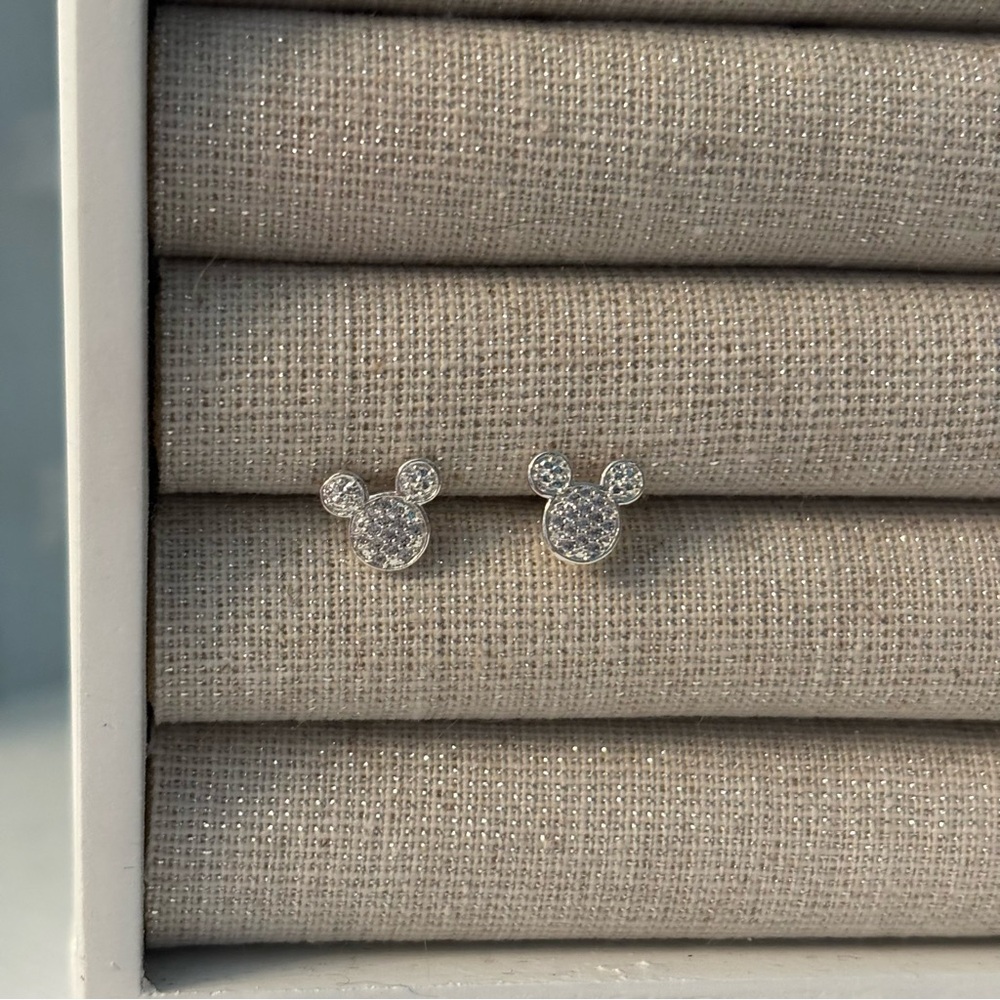 Sparkling Mouse Head Cubic Zirconia Stud Earrings - Silver Tone
